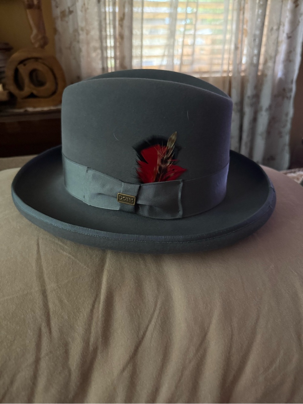 Dobbs Gray Felt Fedora Hat with Feather